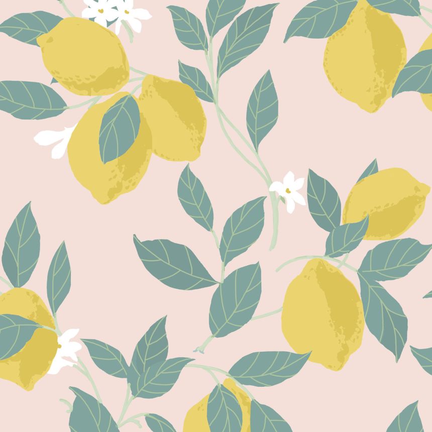 Pink wallpaper with lemons, 118723, Envy