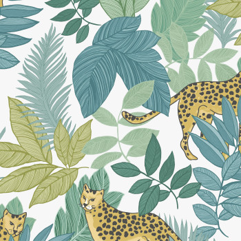 White wallpaper with leopards and leaves, 118733, Envy