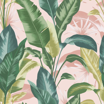 Pink wallpaper with tropical leaves, 118722, Envy