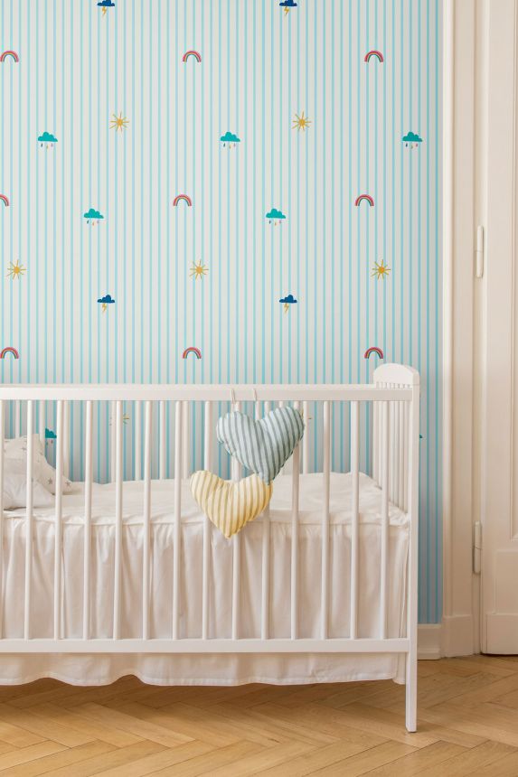 Striped children's wallpaper with clouds, 118587, Joules, Graham&Brown