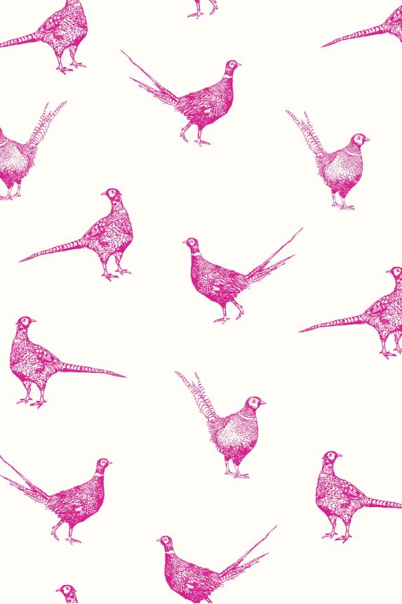 White-pink wallpaper with pheasants, 118551, Joules, Graham&Brown