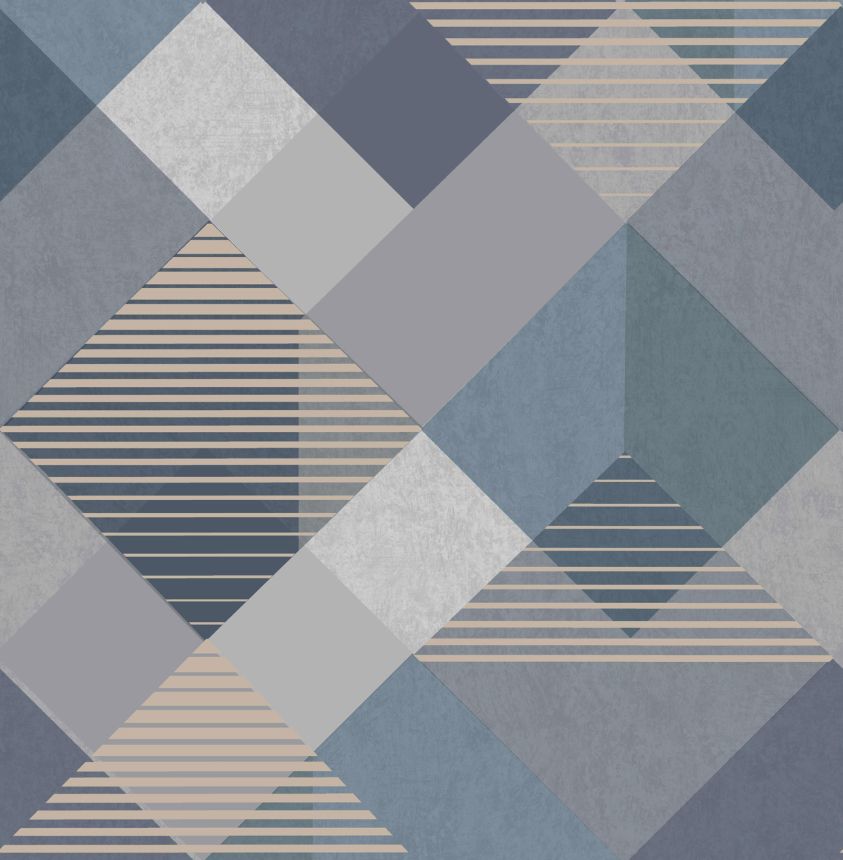 Blue-gold geometric pattern wallpaper, 118707, Zen, Superfresco Easy