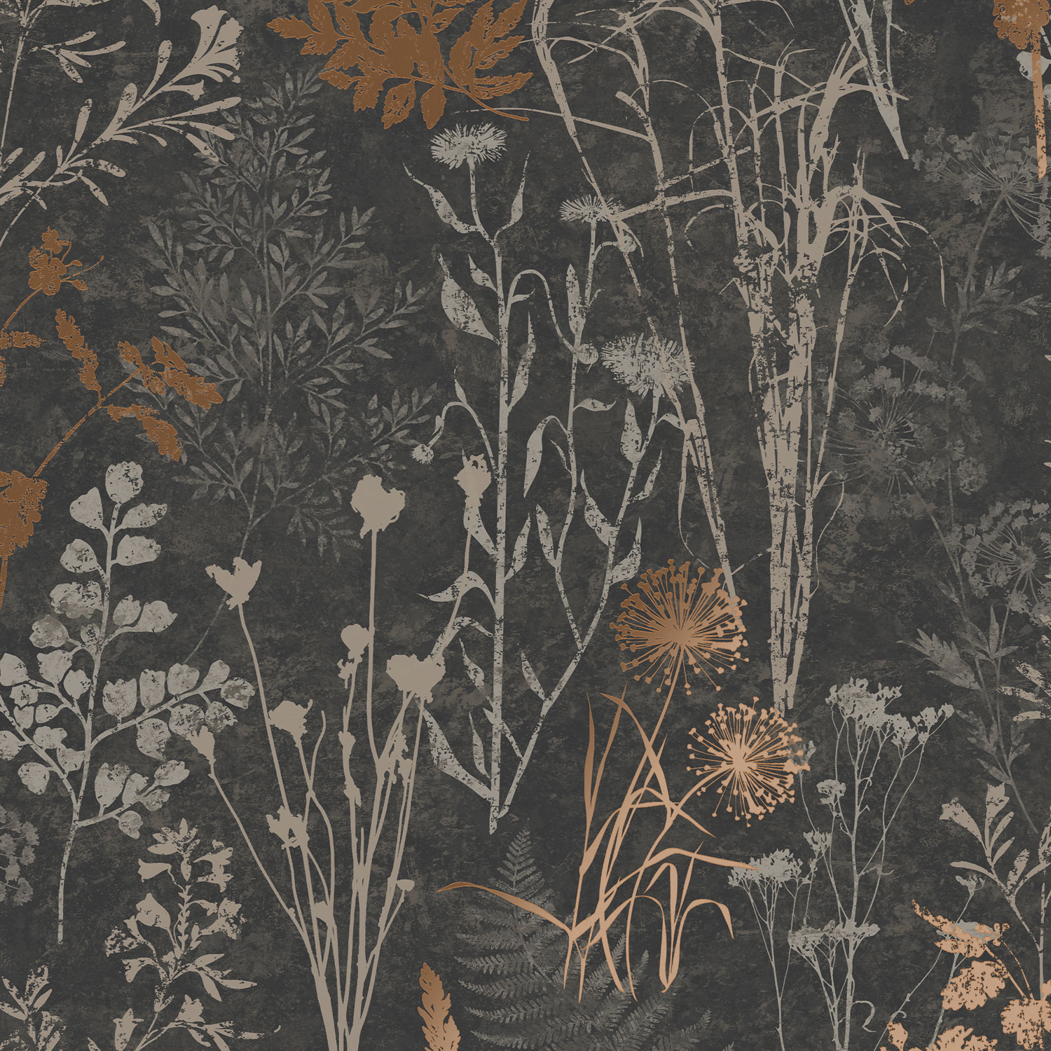 Black wallpaper, flowers, leaves, 120718, Vavex 2025