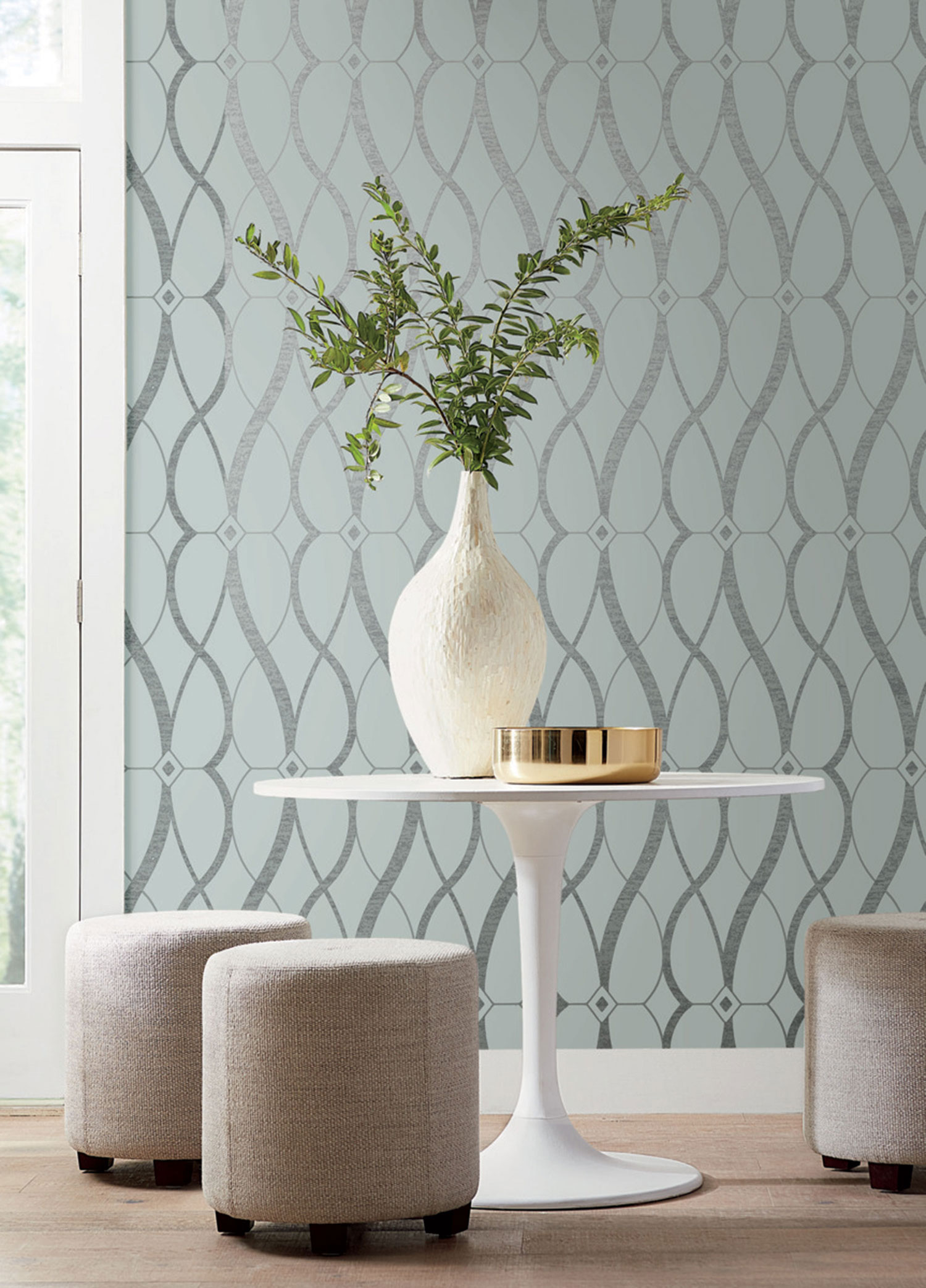 Blue-silver geometric wallpaper, MD7172, Modern Metals, York