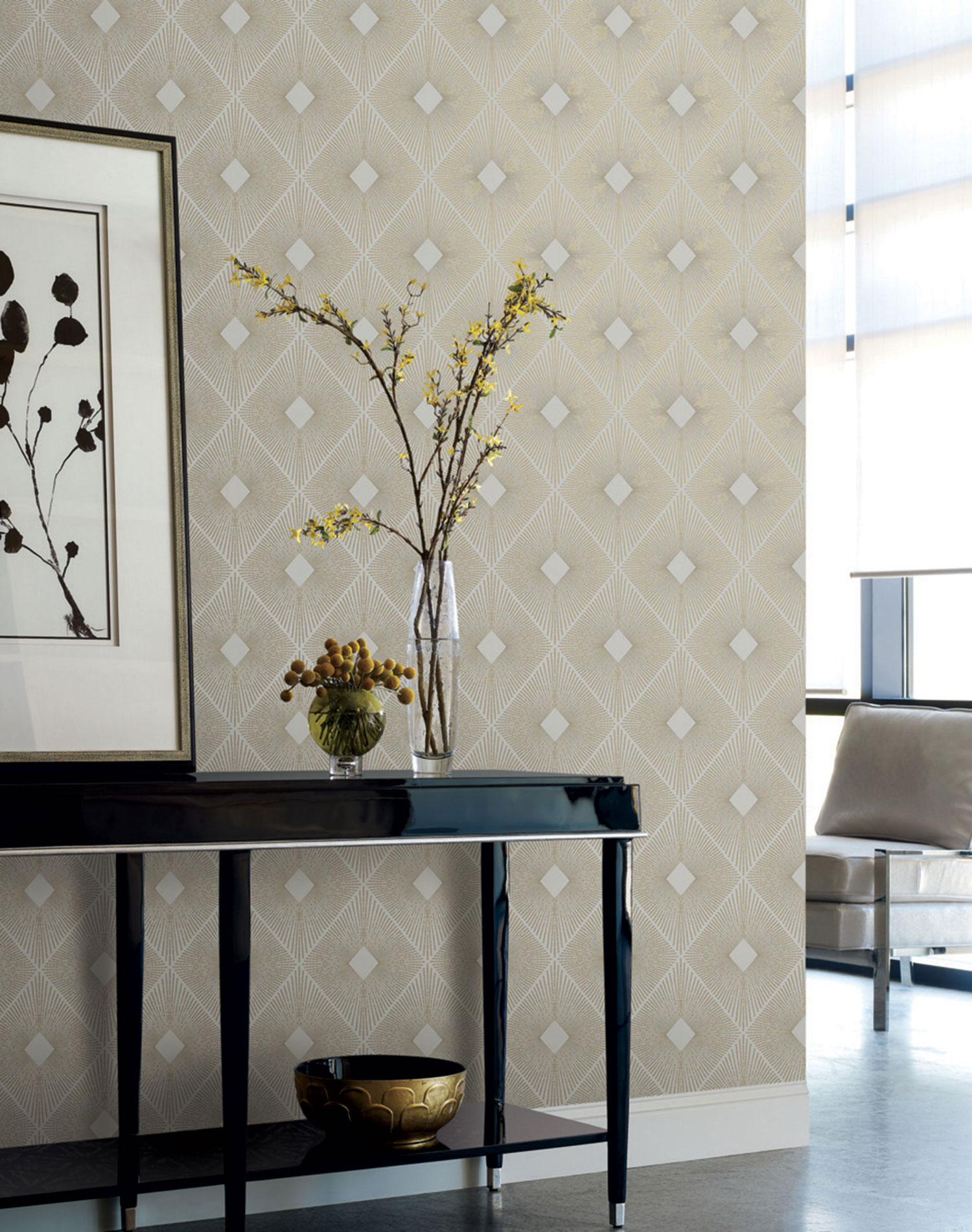 Gray-gold geometric wallpaper, MD7133, Modern Metals, York
