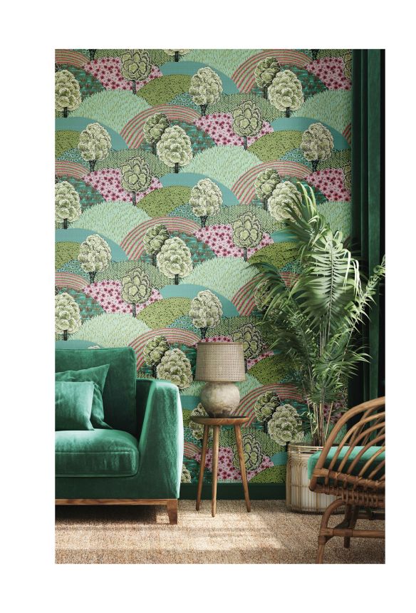 Green non-woven wallpaper with tree motif, 84027, Blooming Garden, Cristiana Masi by Parato
