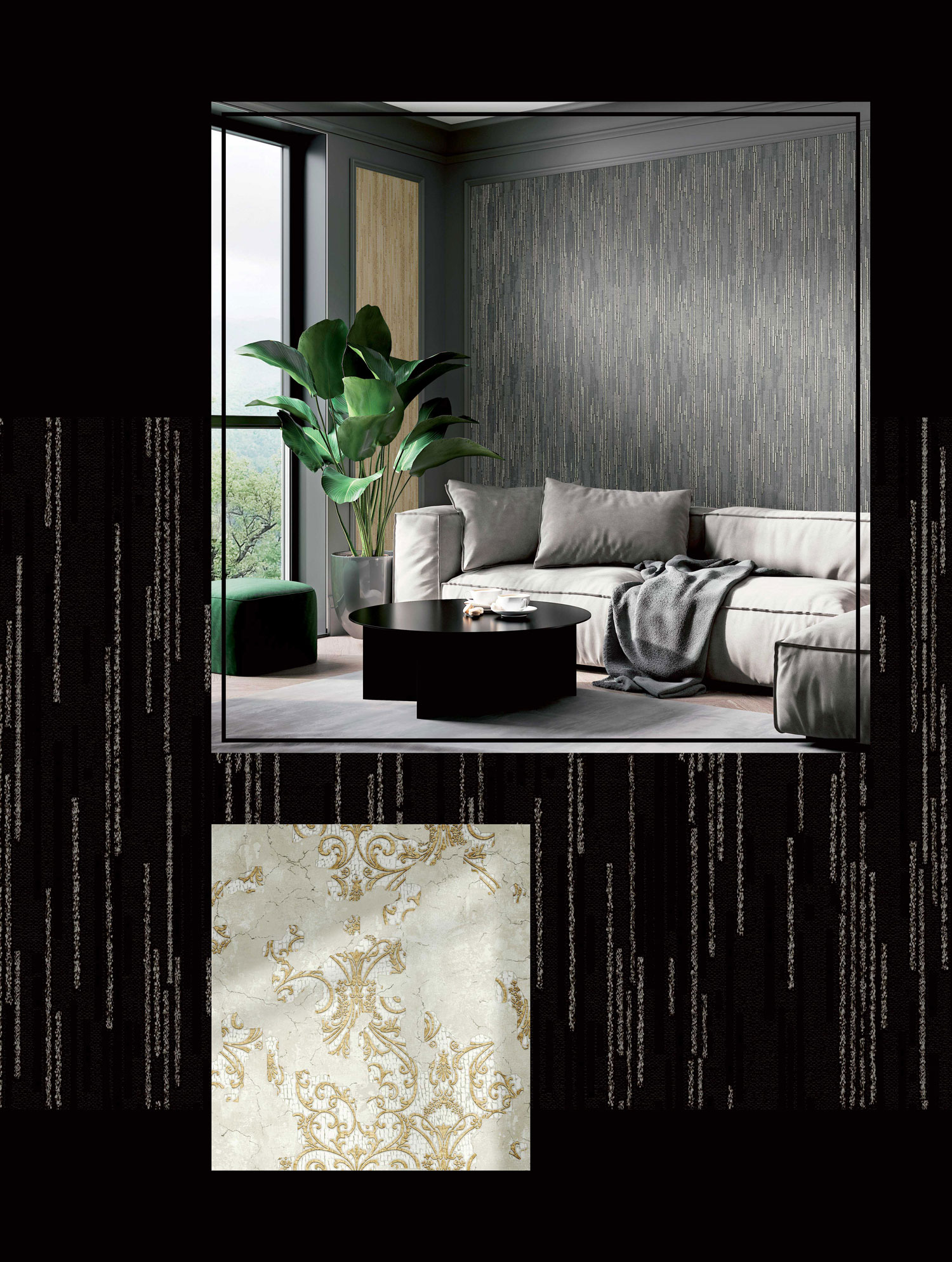Luxury grey-silver striped wallpaper, 47736, Eterna, Parato