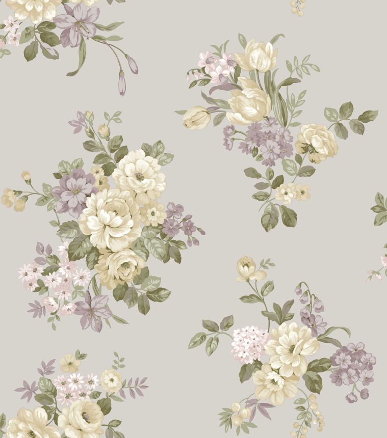 Gray wallpaper with floral pattern, 12301, Fiori Country, Parato