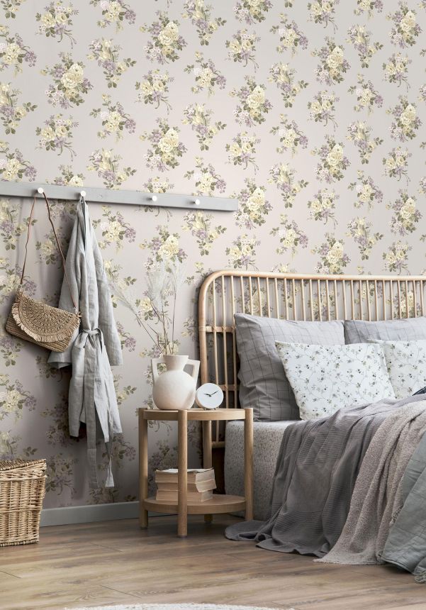 Gray wallpaper with floral pattern, 12301, Fiori Country, Parato