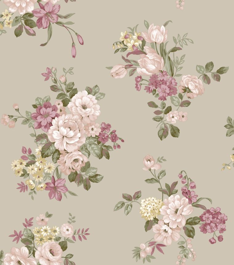 Gray wallpaper with floral pattern, 12302, Fiori Country, Parato