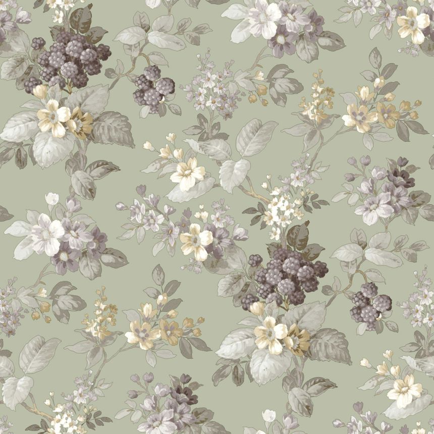 Green wallpaper with floral pattern, 12305, Fiori Country, Parato