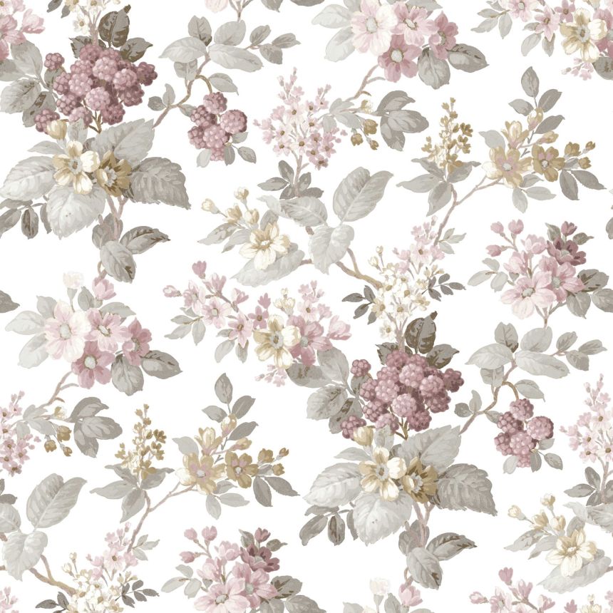 White wallpaper with floral pattern, 12308, Fiori Country, Parato