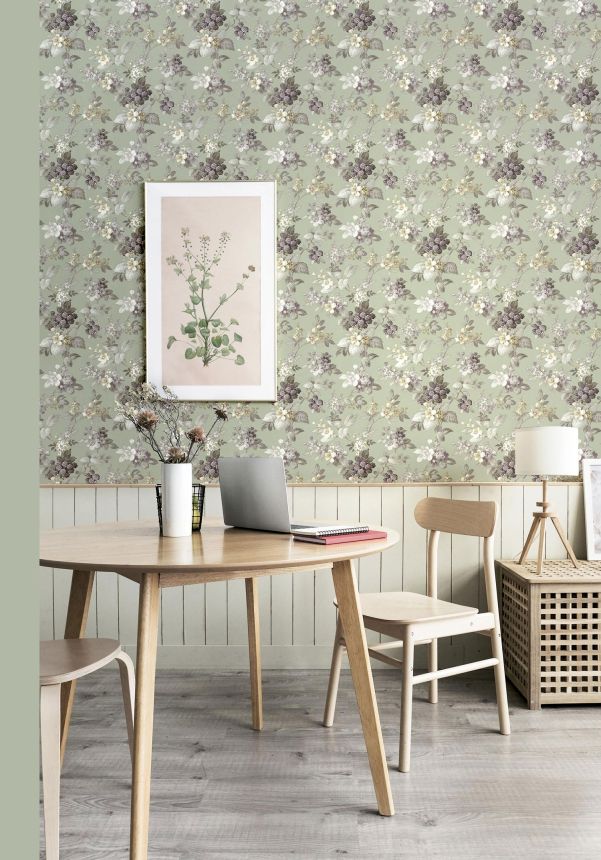 White wallpaper with floral pattern, 12308, Fiori Country, Parato