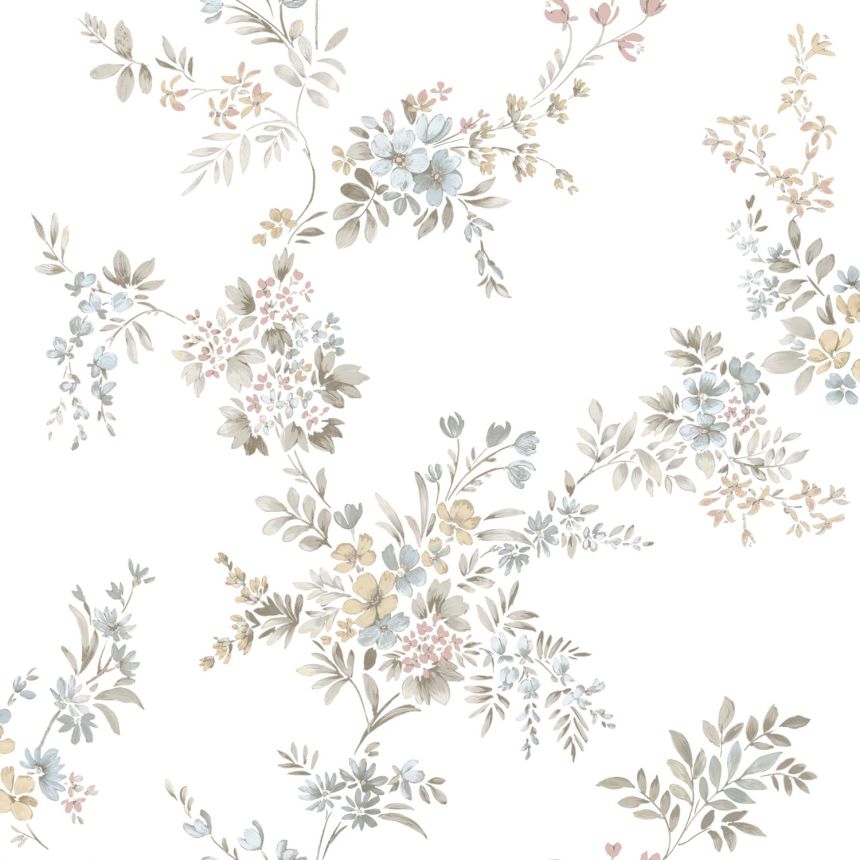White wallpaper with floral pattern, 12311, Fiori Country, Parato