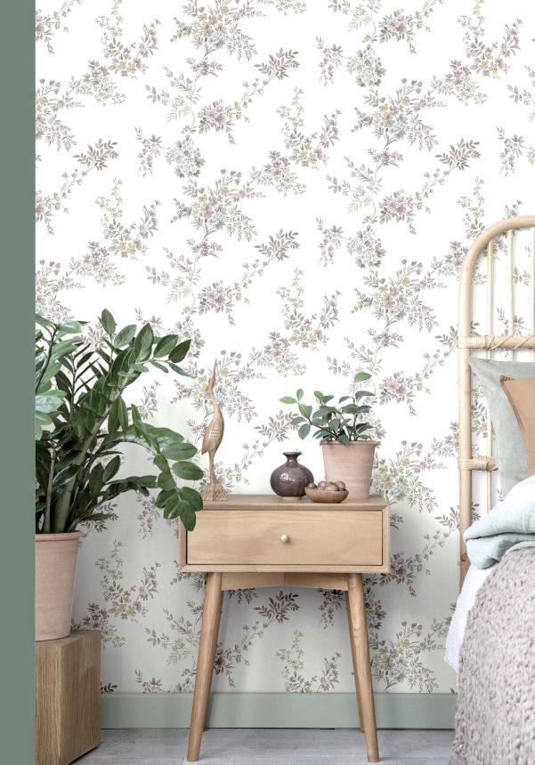 White wallpaper with floral pattern, 12311, Fiori Country, Parato