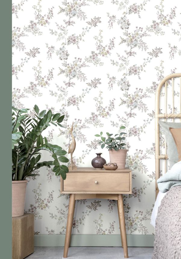 White wallpaper with floral pattern, 12312, Fiori Country, Parato