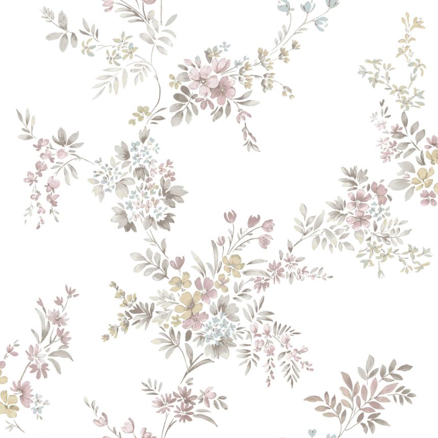 White wallpaper with floral pattern, 12313, Fiori Country, Parato