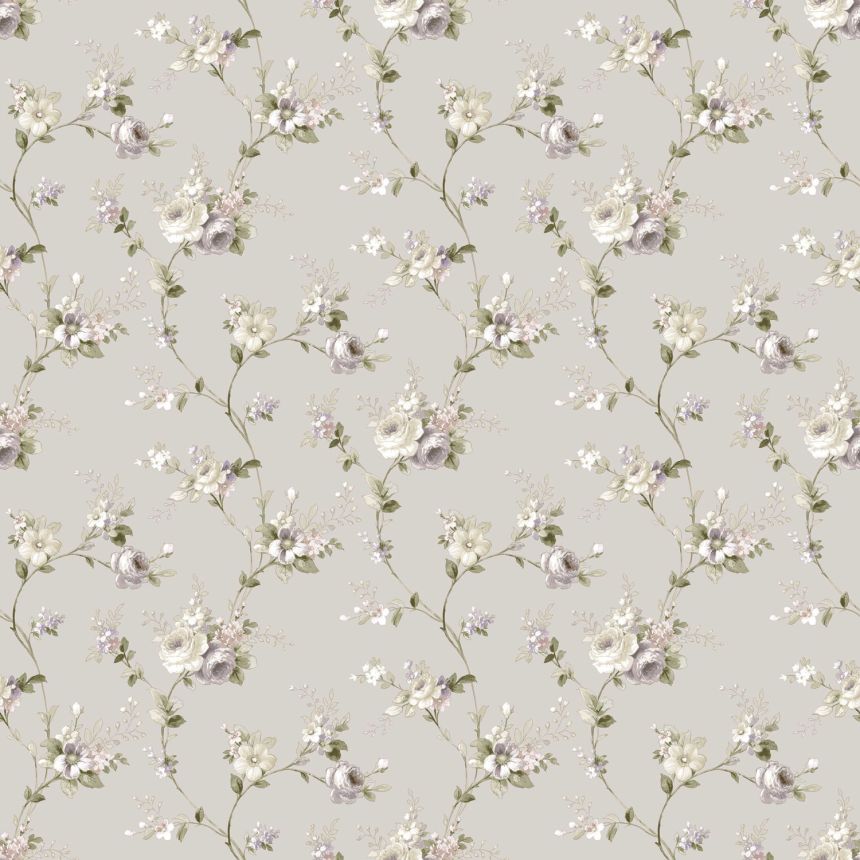 Gray wallpaper with floral pattern, 12315, Fiori Country, Parato