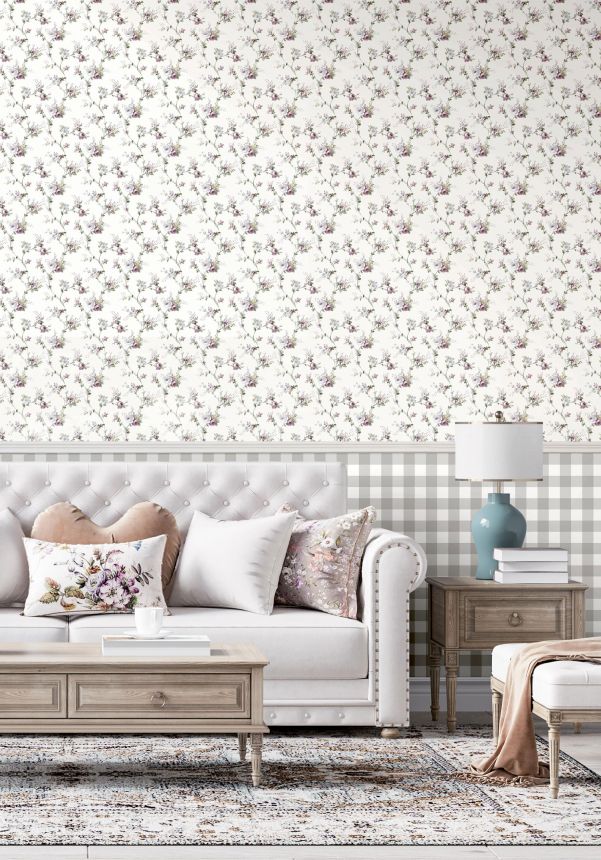 Gray wallpaper with floral pattern, 12315, Fiori Country, Parato