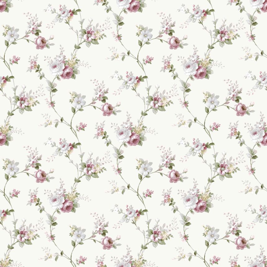 White wallpaper with floral pattern, 12316, Fiori Country, Parato