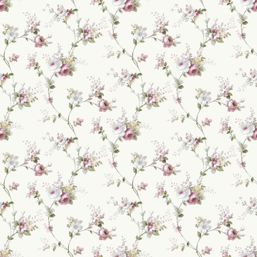 White wallpaper with floral pattern, 12316, Fiori Country, Parato