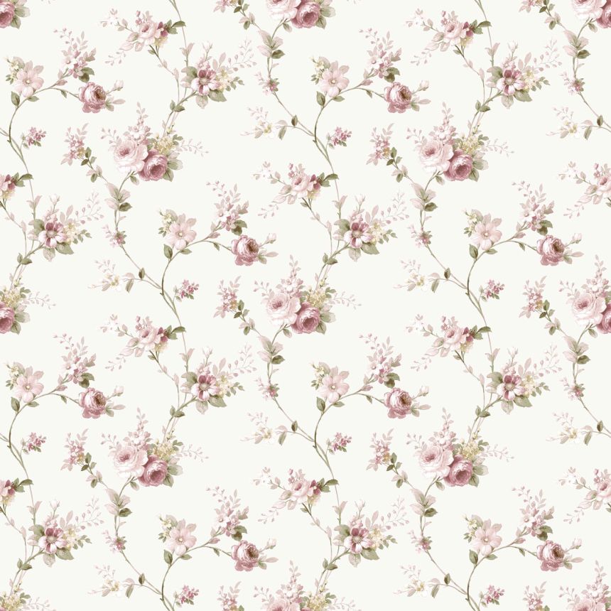 White wallpaper with floral pattern, 12318, Fiori Country, Parato