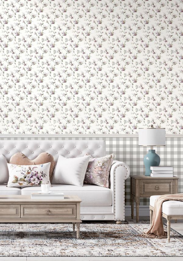 White wallpaper with floral pattern, 12318, Fiori Country, Parato