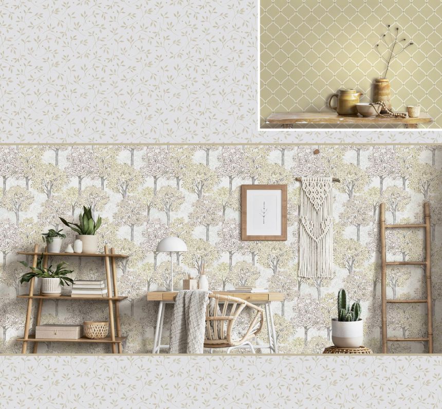 Gray wallpaper with tree motif, 12321, Fiori Country, Parato