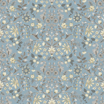 Blue wallpaper with floral ornamental pattern, 12326, Fiori Country, Parato