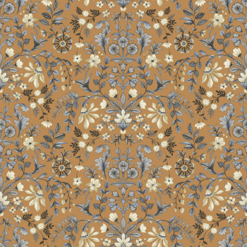 Dark ocher wallpaper with floral ornamental pattern, 12327, Fiori Country, Parato