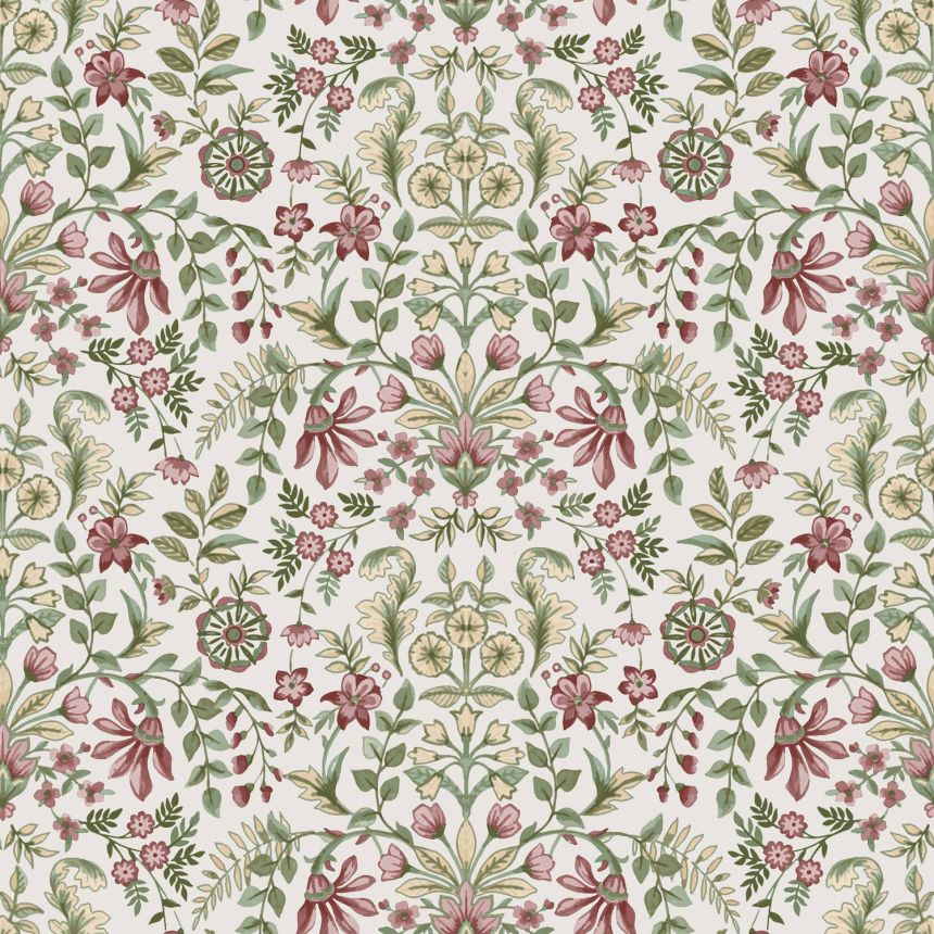 White wallpaper with floral ornamental pattern, 12328, Fiori Country, Parato
