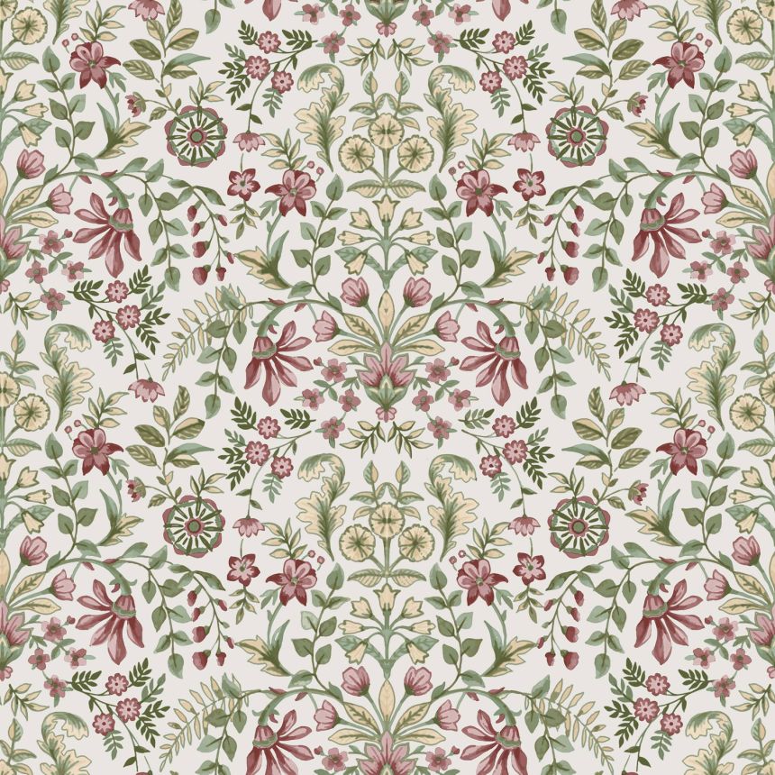 White wallpaper with floral ornamental pattern, 12328, Fiori Country, Parato