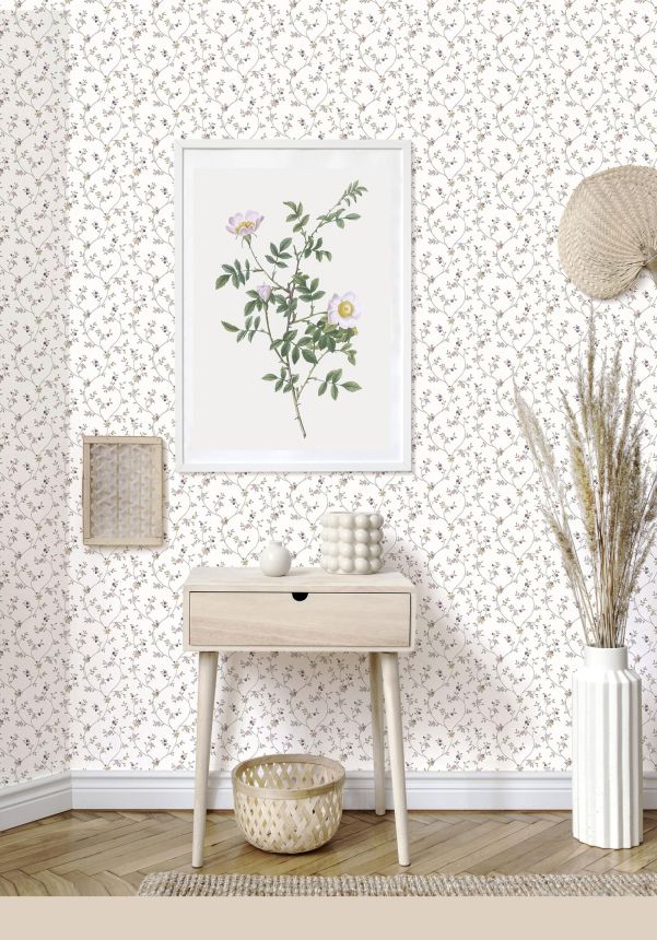 White non-woven floral wallpaper, 12332, Fiori Country, Parato