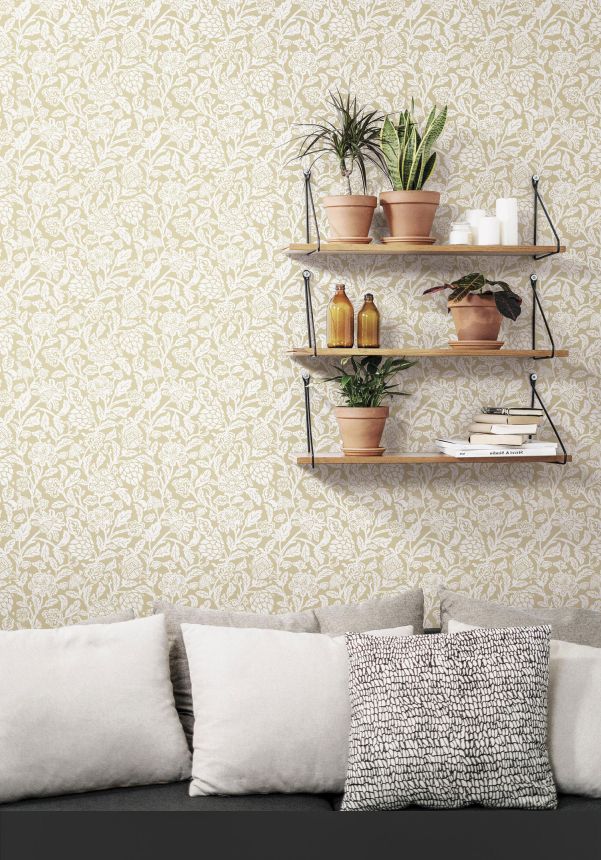 Ocher non-woven floral wallpaper, 12347, Fiori Country, Parato