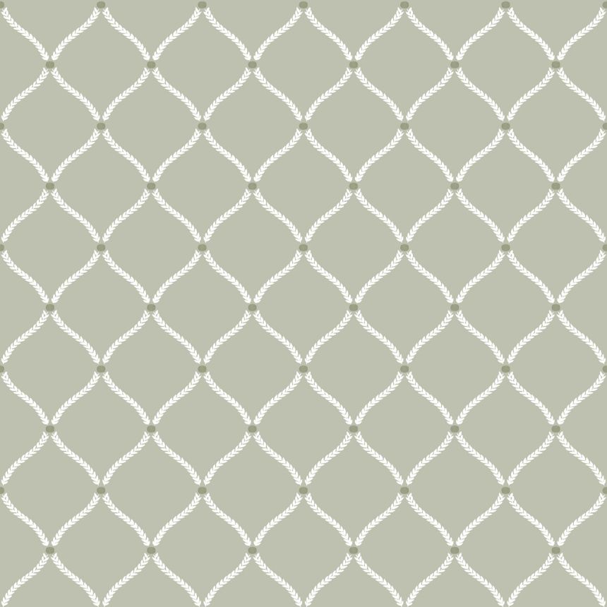 Green wallpaper with white ornaments, 12357, Fiori Country, Parato