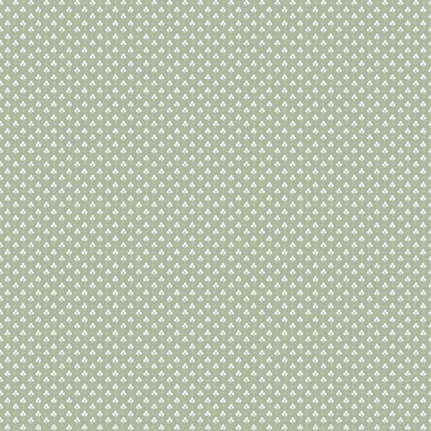 Green wallpaper with white leaves, 12361, Fiori Country, Parato