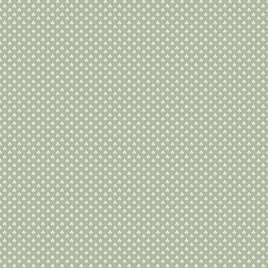 Green wallpaper with white leaves, 12361, Fiori Country, Parato