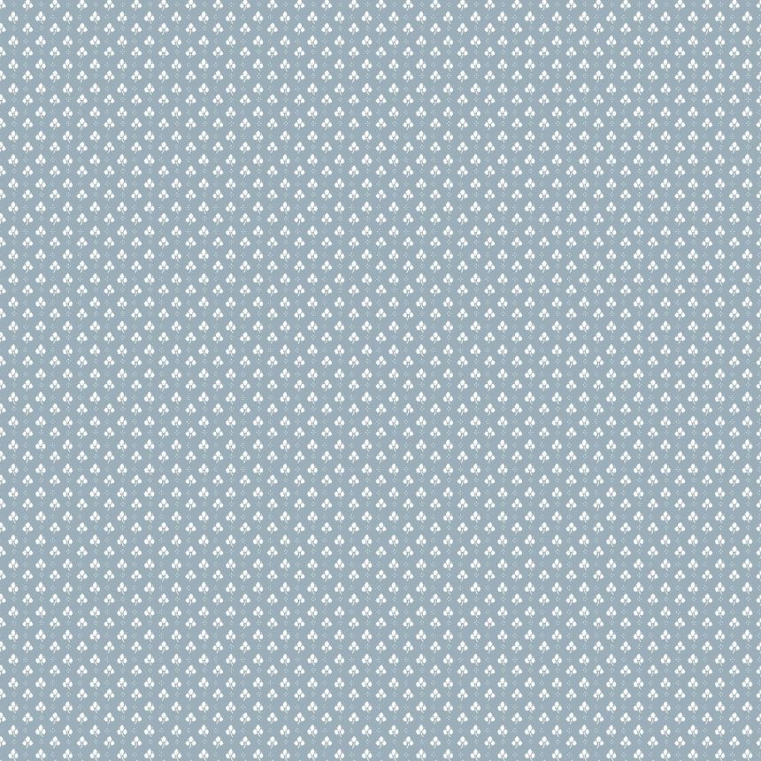 Blue wallpaper with white leaves, 12363, Fiori Country, Parato