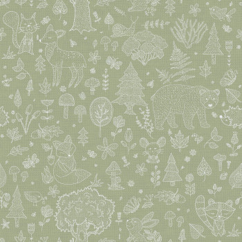 Green children's wallpaper, animals, plants, 14805, Happy, Parato