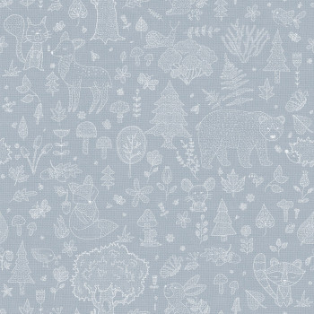 Blue children's wallpaper, animals, plants, 14806, Happy, Parato