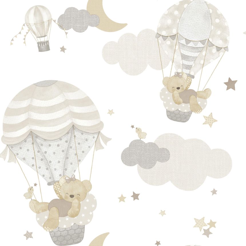 Children's wallpaper with animals, clouds, stars and balloons, 14817, Happy, Parato