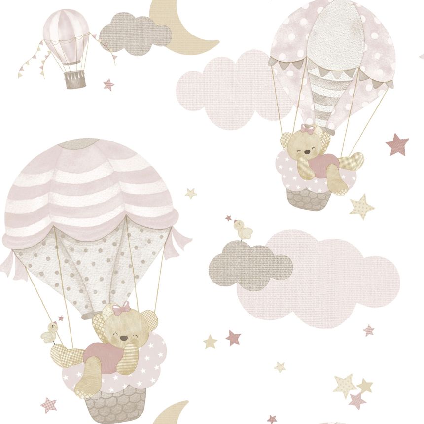 Children's wallpaper with animals, clouds, stars and balloons, 14818, Happy, Parato