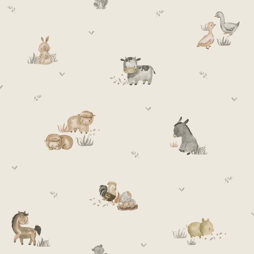 Grey-beige children's wallpaper with animals, 14831, Happy, Parato