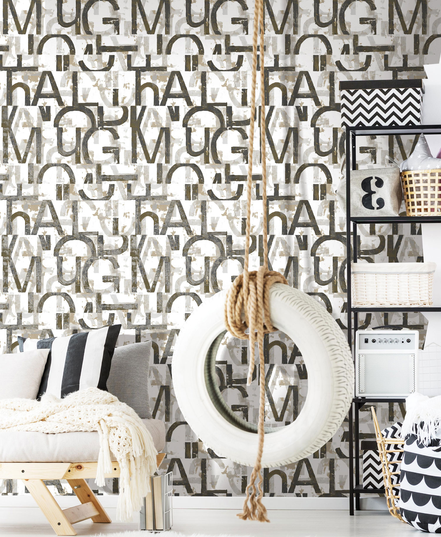 Cream wallpaper with letters, 16631, Friends & Coffee, Cristiana Masi by Parato