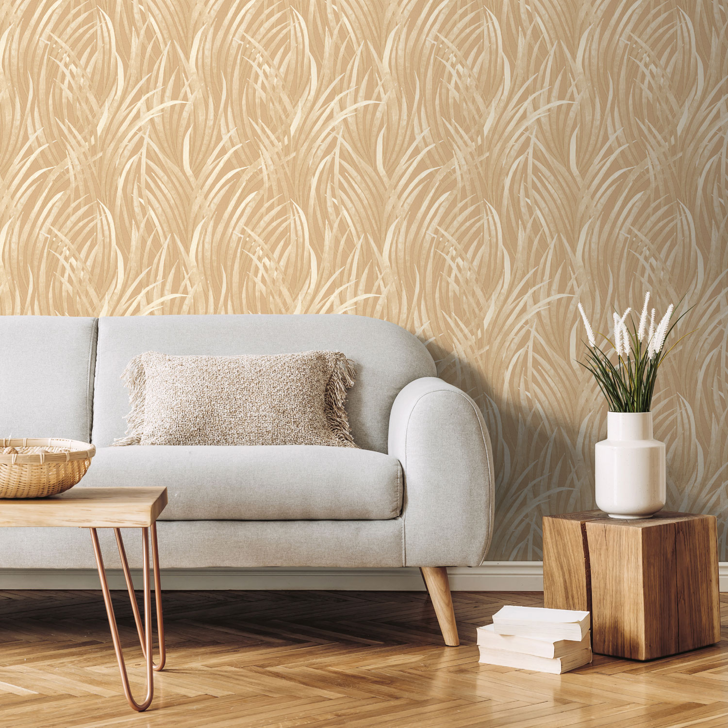 Brown wallpaper, leaves of grass,  M64502, Botanique, Ugepa