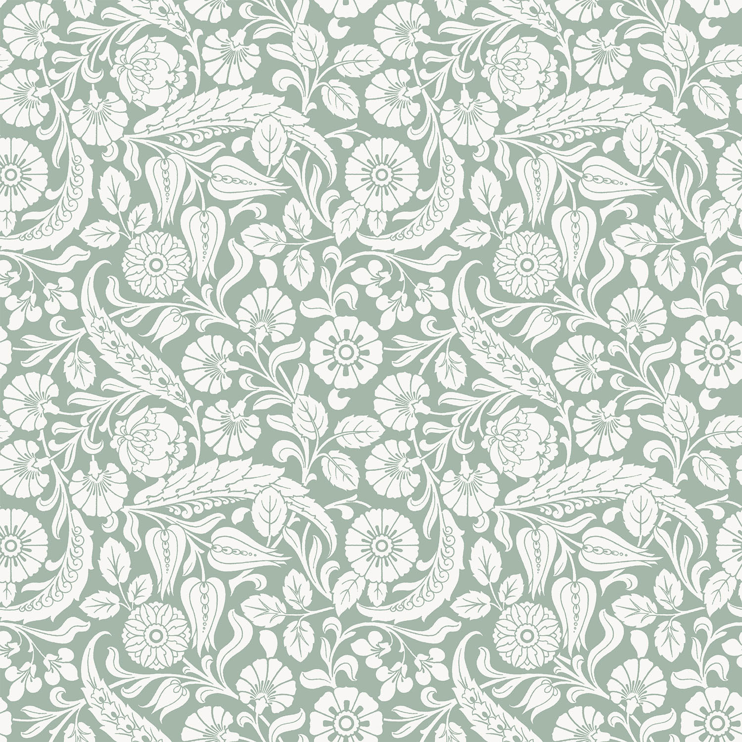 Green non-woven floral wallpaper, 139329, Vintage Flowers, Esta Home