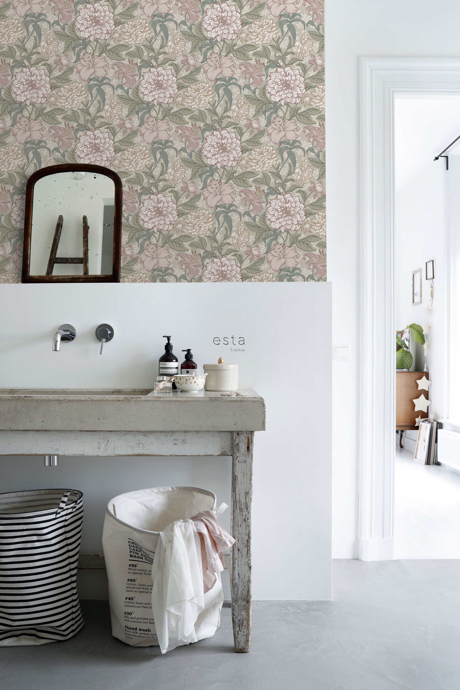 Gray non-woven floral wallpaper, 139377, Vintage Flowers, Esta Home