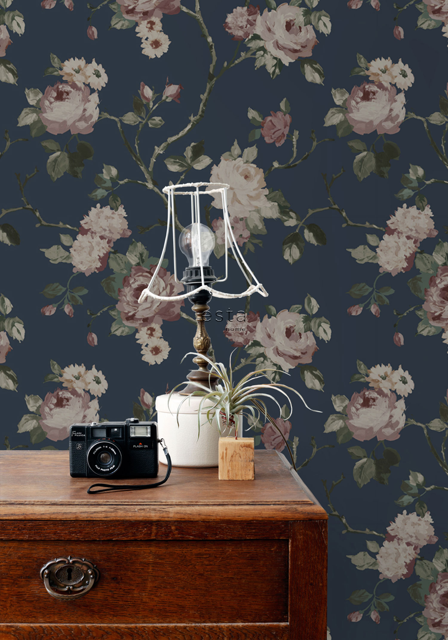 Blue non-woven floral wallpaper, 139409, Vintage Flowers, Esta Home
