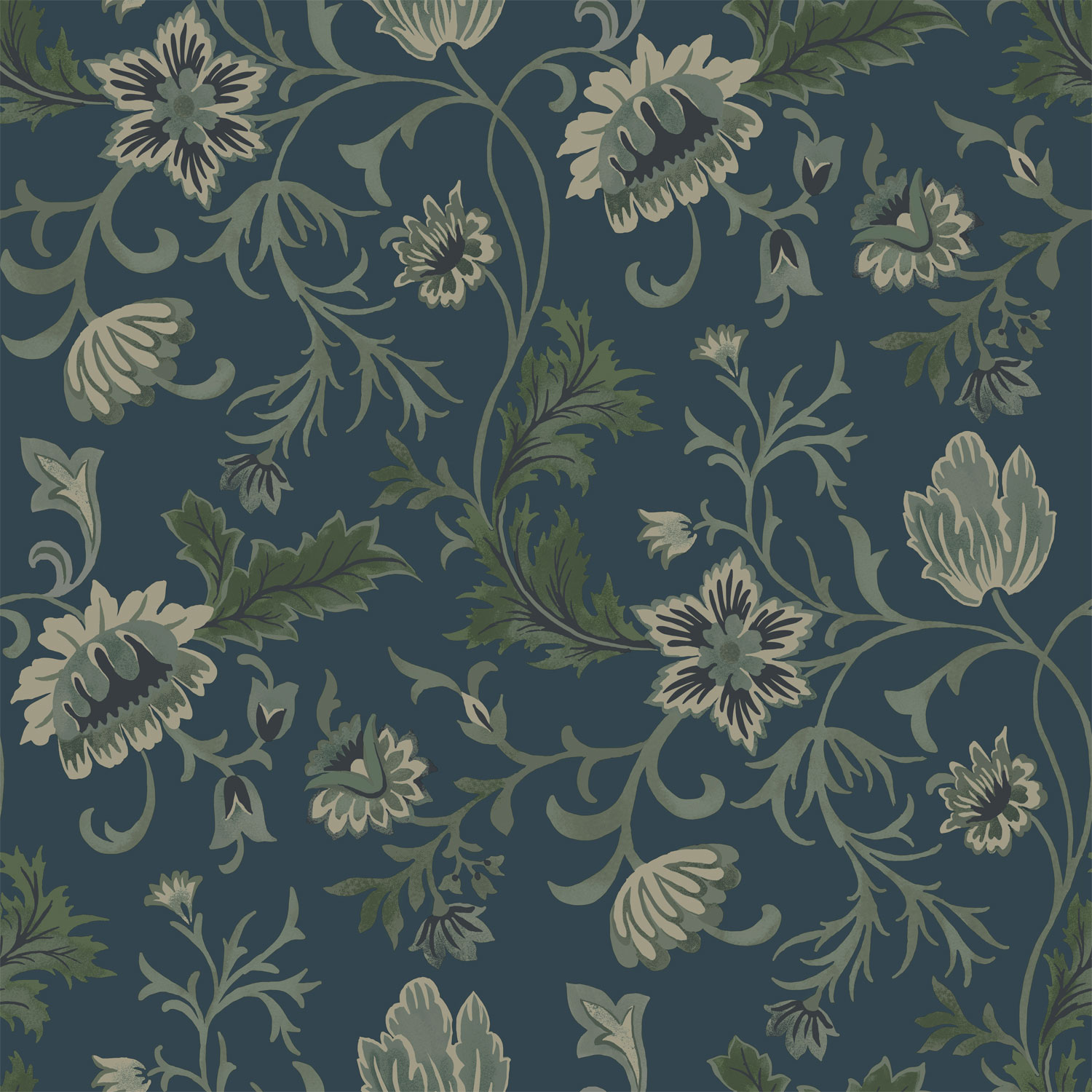 Blue non-woven floral wallpaper, 139416, Vintage Flowers, Esta Home