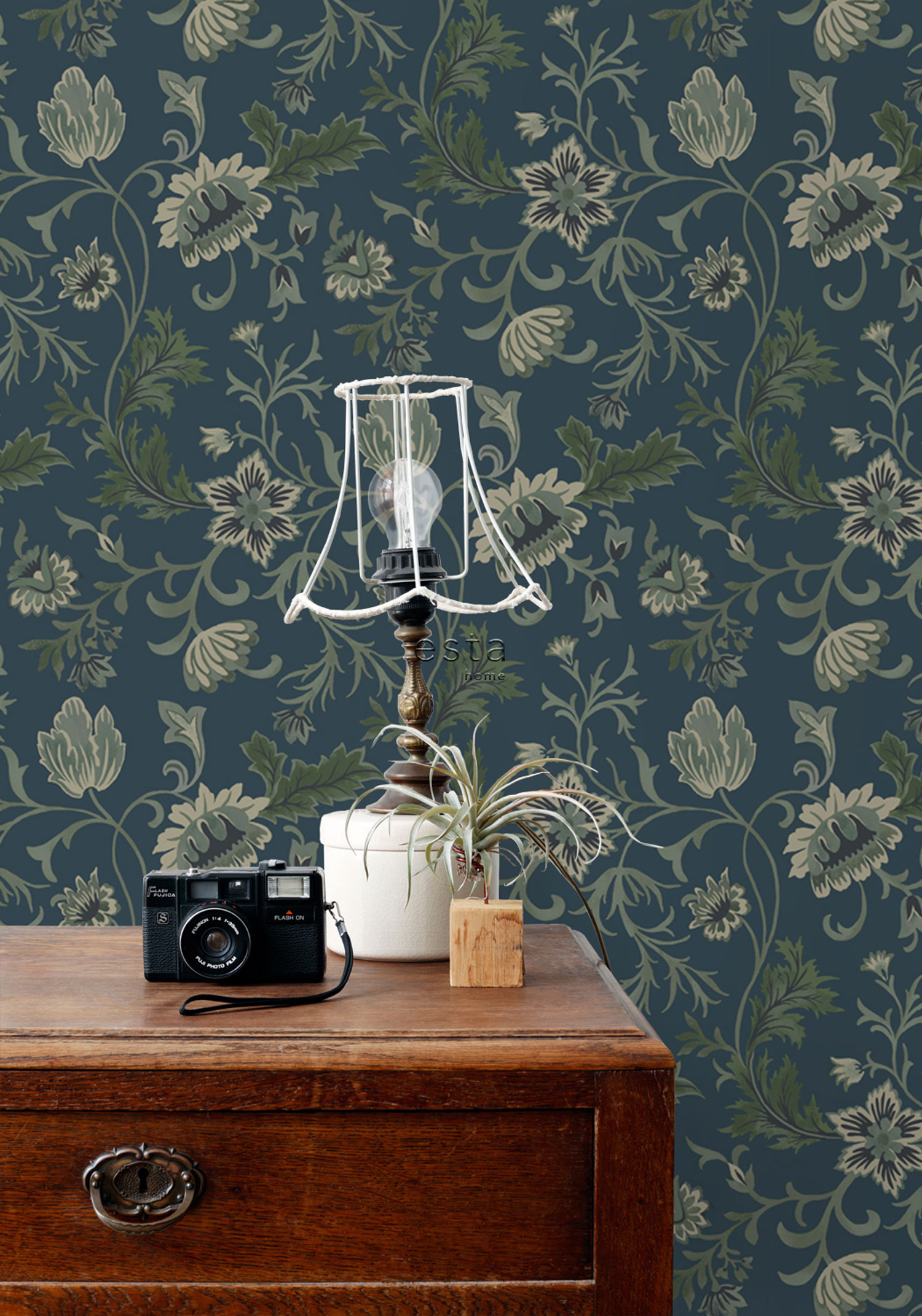 Blue non-woven floral wallpaper, 139416, Vintage Flowers, Esta Home